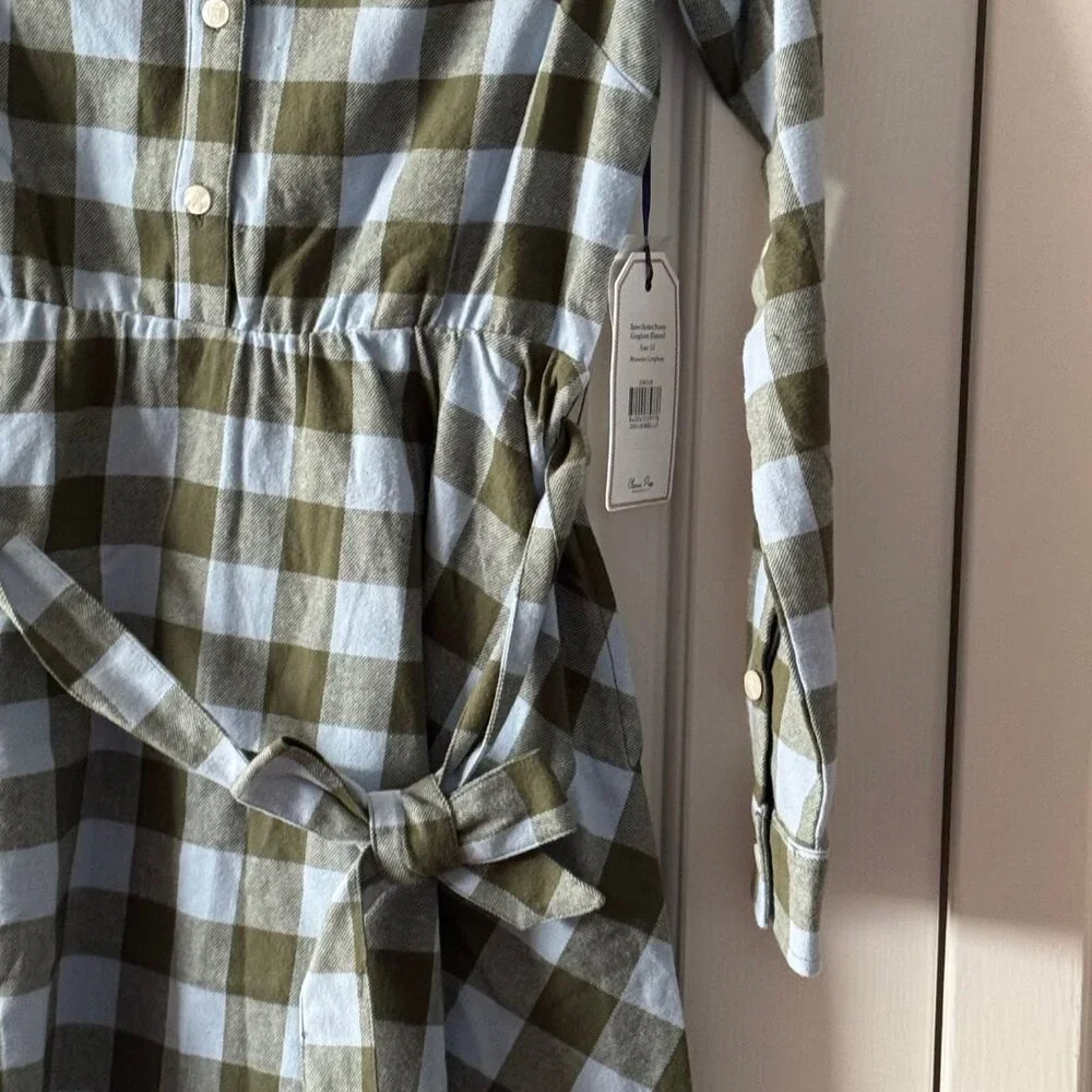 New Classic Prep Girls Marlowe Shirtdress Moonrise Gingham Flannel Size 12